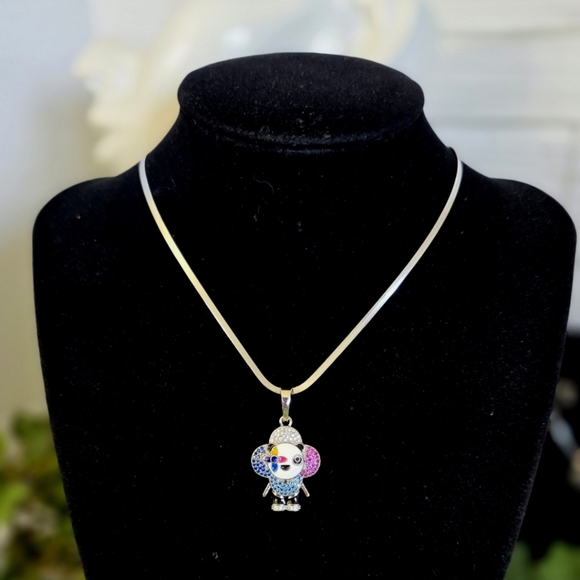 Silver Stainless Steel Multi Color Panda Bear Flower Pendant with Chain Neck… - Picture 1 of 8